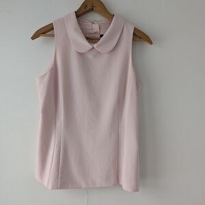 Pink Tartan Tailored Sleeveless Blouse | Light Pink Satin | Size 4 | Zip Back